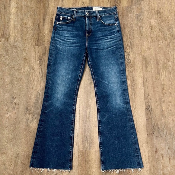 AG Adriano Goldschmied Farrah Boot Crop High Rise Jeans Dark Was Frayed Hem 28 - Picture 2 of 10